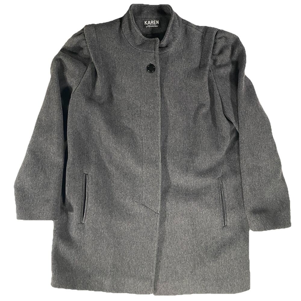Vintage Karen Gray Wool Cashmere Blend Front-Button Knee Length Coat Womens Med